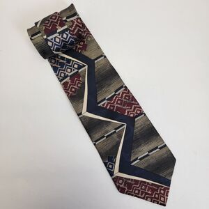 CONTE di MILANO Green/Blue/Burgundy Geometric Print 100% Silk Necktie 57x4